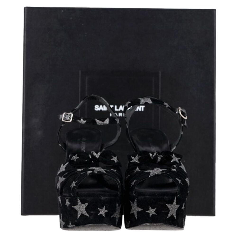 Saint Laurent Candy Star Print Platform Sandals in Black Suede - Picture 2 of 7